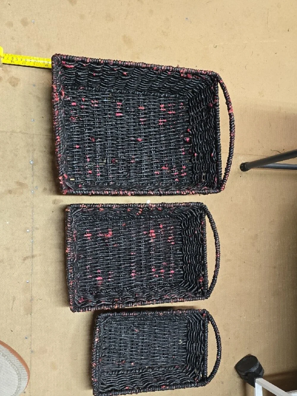 Astor Bohemian Farmhouse Reinforced Baskets with Red Accents - Set of 3